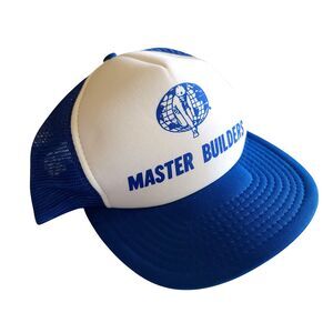 Vintage Master Builders Trucker Snapback Hat Cap Blue White Chipola
